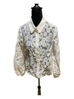 Lulu's White Daisy Eyelet Button Front Blouse